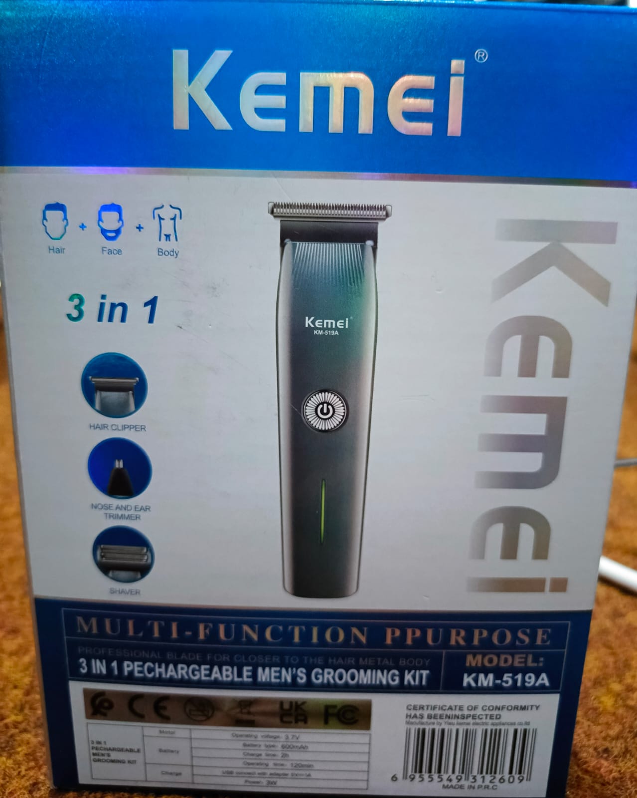 Kemei 3-in-1 Rechargeable Grooming Kit – Shaver, Trimmer & Nose Trimmer km-519A